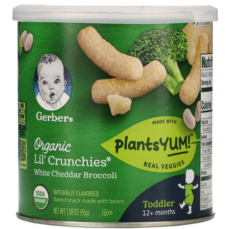 Gerber, Organic Lil' Crunchies, 12+ Months, White Cheddar Broccoli, 1.59 oz (45 g)