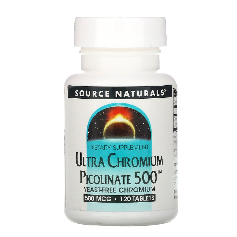 Source Naturals, Ультра пиколинат хрома 500, 500 мкг, 120 таблеток