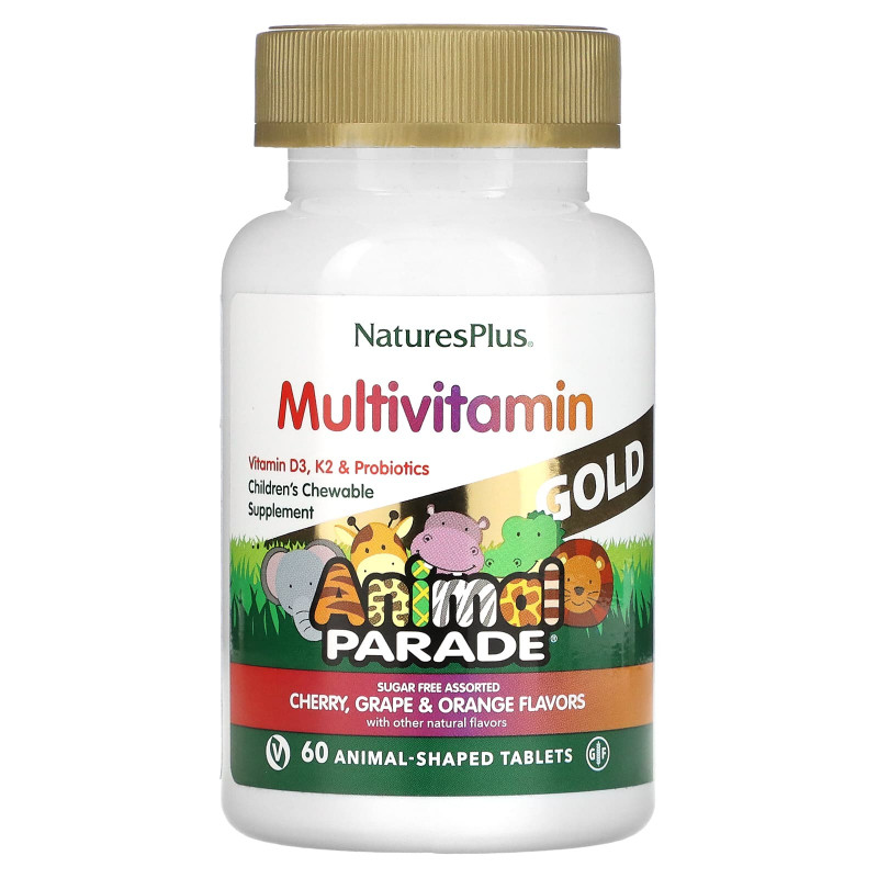 NaturesPlus, Source of Life, Animal Parade Gold, жевательные мультивитамины с микроэлементами для детей, в ассортименте, 60 таблеток в форме животных