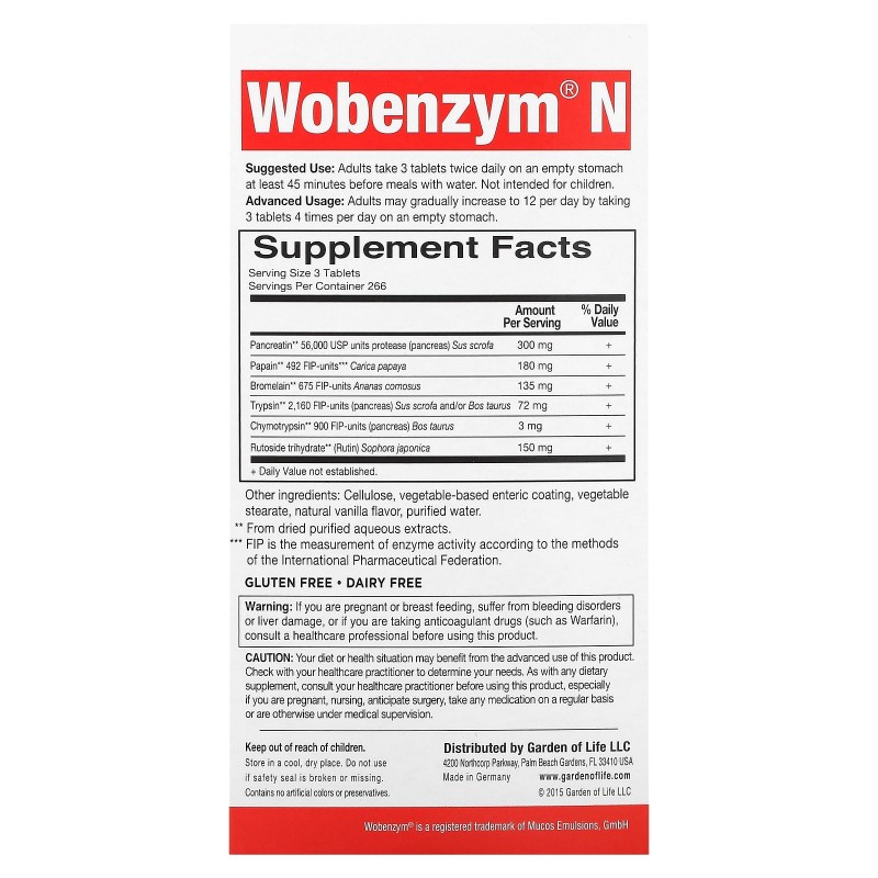 Wobenzym Вобэнзим N Здоровая воспалительная реакция и поддержка суставов 800 таблеток покрытых кишечнорастворимой оболочкой