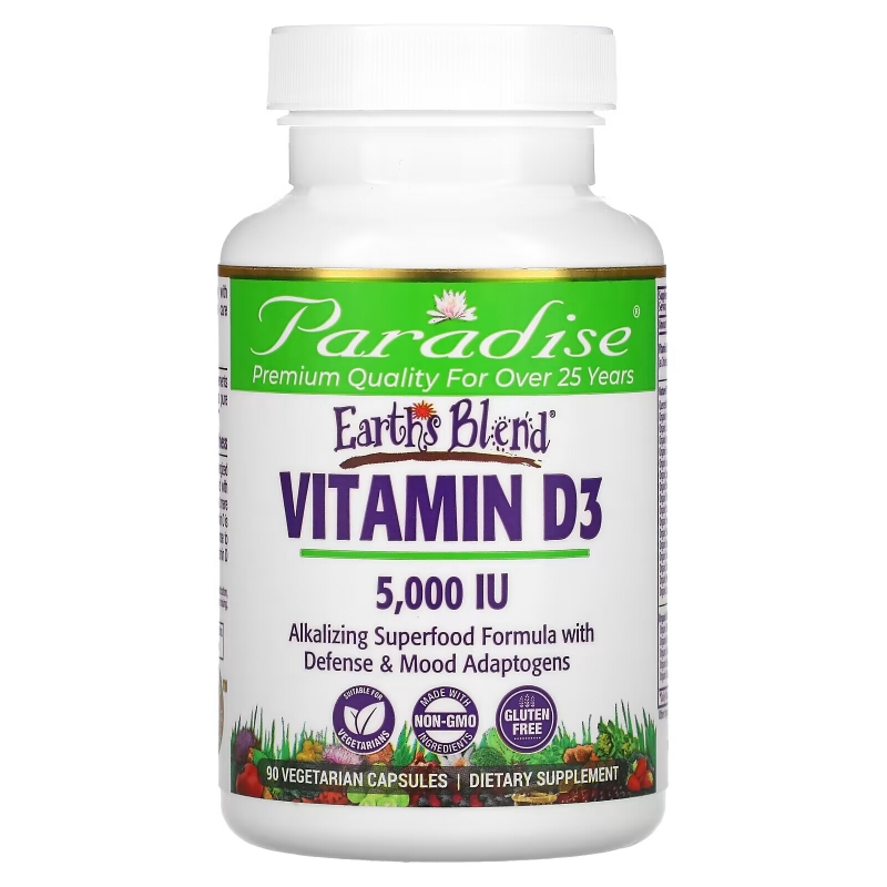 Paradise Herbs, Earth's Blend, Vitamin D3, 5,000 IU, 90 Vegetarian Capsules