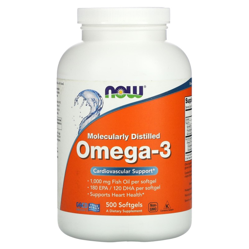 Now Foods Омега-3 полученный методом молекулярной дистилляции без холестерина 500 желатиновых капсул
