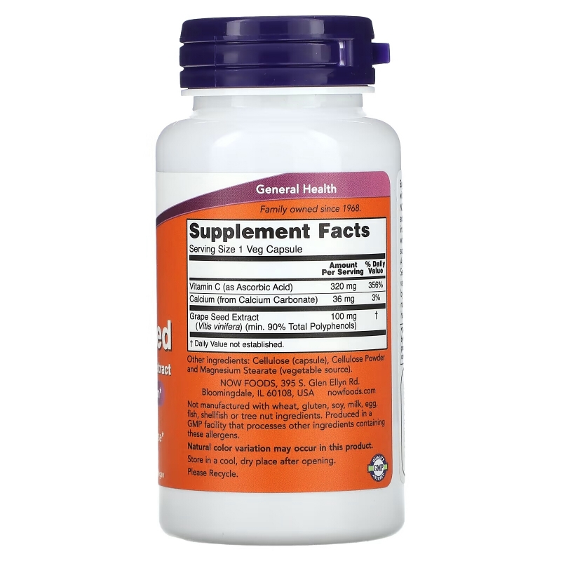 NOW Foods, Grape Seed, Standardized Extract, 100 mg, 100 Veg Capsules