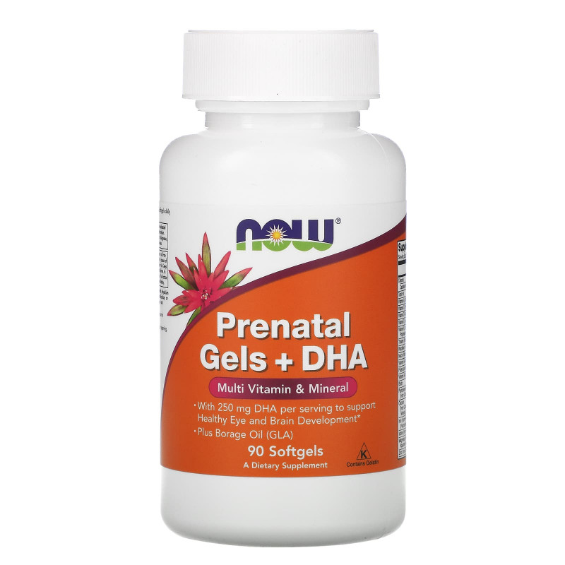 Now Foods Prenatal Gels + DHA Добавка для беременных и кормящих женщин, с мультивитаминами и минералами 90 мягких капсул