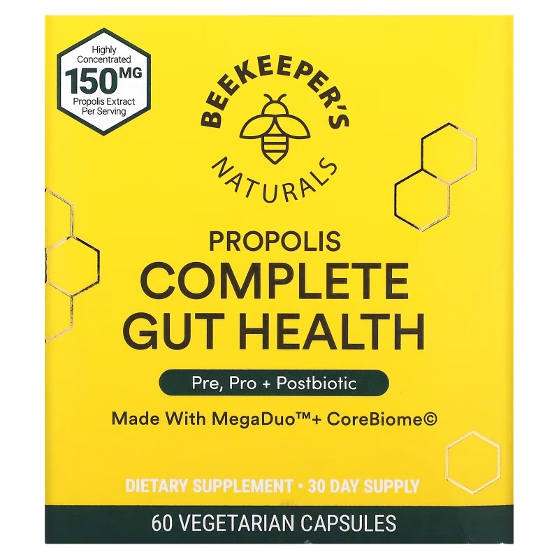 Beekeeper's Naturals, Propolis Complete Gut Health, 60 Vegetarian Capsules