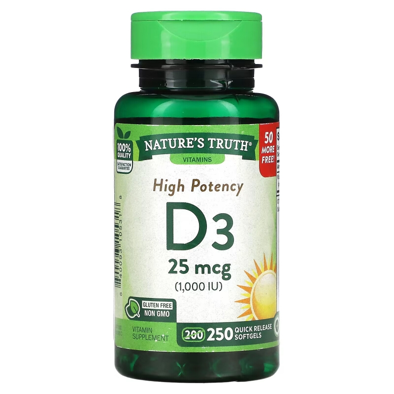 Nature's Truth, High Potency Vitamin D3, 25 mcg (1,000 IU), 250 Quick Release Softgels