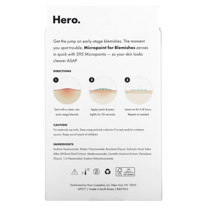 Hero Cosmetics, Mighty Patch, Micropoint For Blemishes, 8 Patches