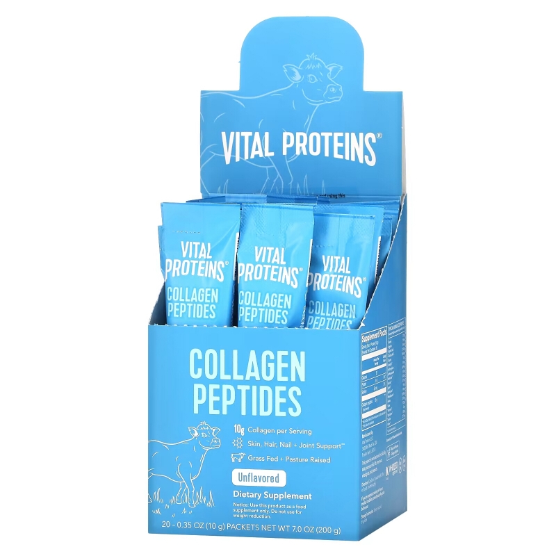Vital Proteins, Grass Fed Pausture Raised, Collagen Peptides, Unflavored, 20 Individual Packets (10 g)