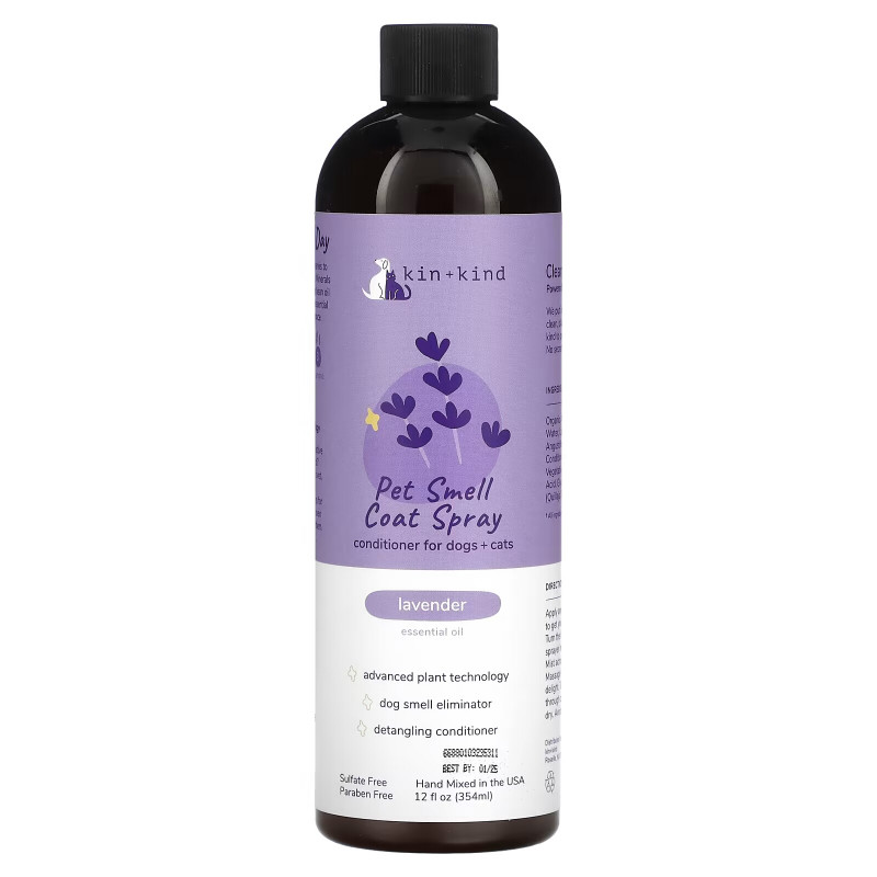 Kin+Kind, Pet Smell Coat Spray Conditioner, For Dogs + Cats, Lavender, 12 fl oz (354 ml)