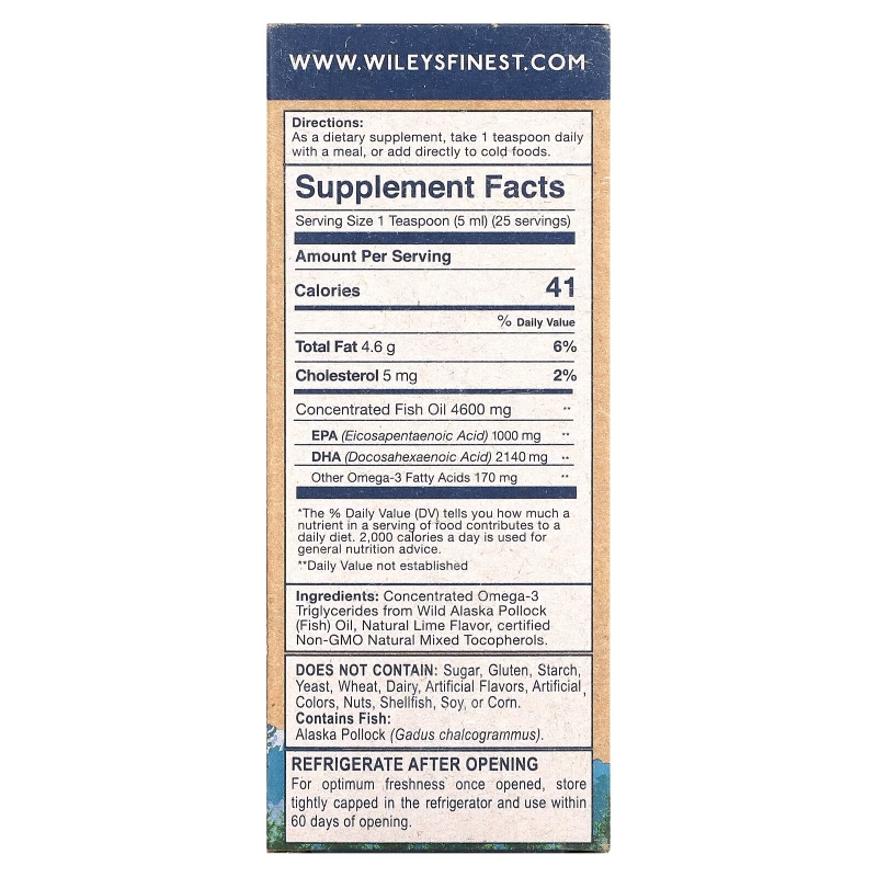 Wiley's Finest, Wild Alaskan Fish Oil, Summit DHA, Natural Lime Flavor, 4.23 fl oz (125 ml)